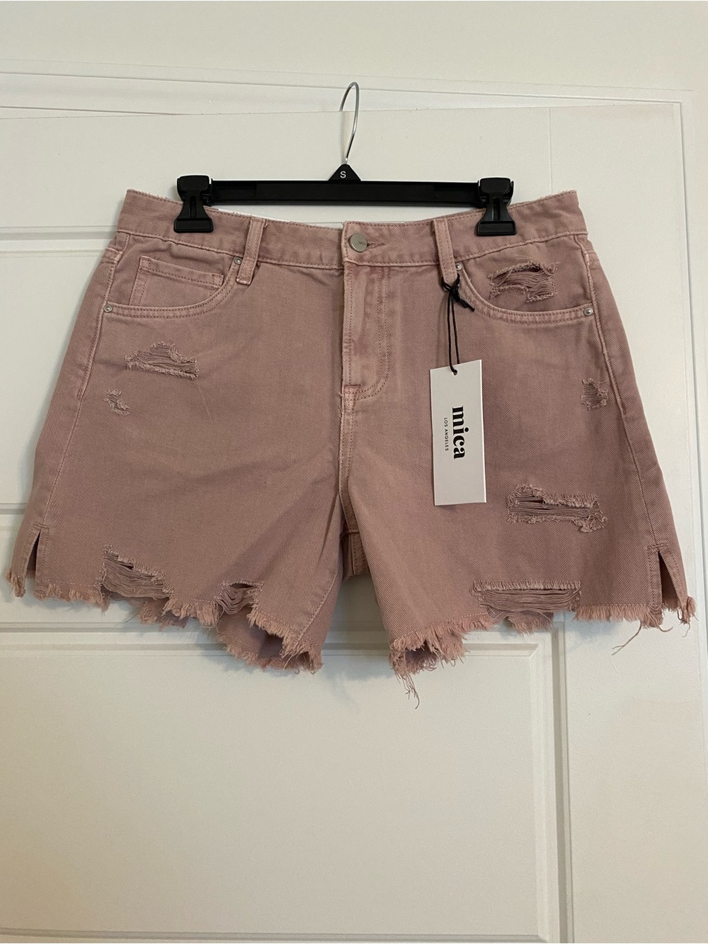 Mica Distressed Dusty Pink Denim Shorts